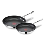 Jamie Oliver by Tefal Cook's Direct On Pfannen-Set 24/28 cm, Antihaft, Induktionstauglich, Backofenfest, Edelstahl, Genieteter Griff, E304S244