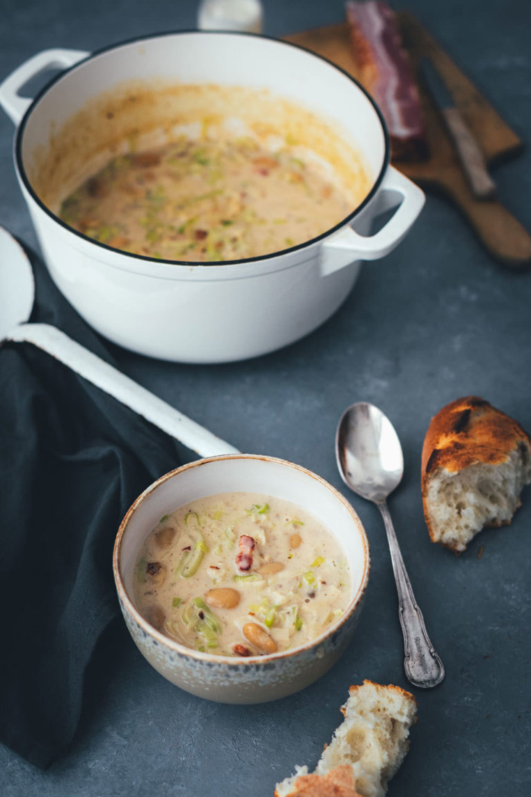 Cremige Lauch-Suppe mit Speck und weißen Bohnen - moey&amp;#39;s kitchen foodblog